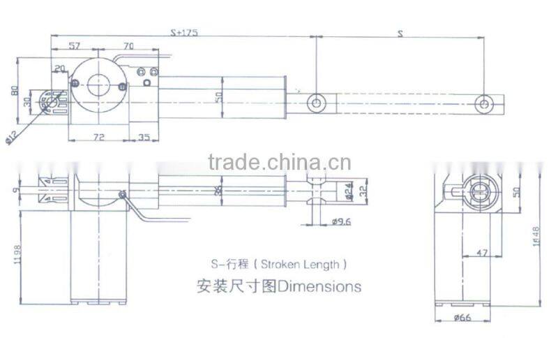 linear actuator with in line 12V/24V DC motor as window opener for shutter lift