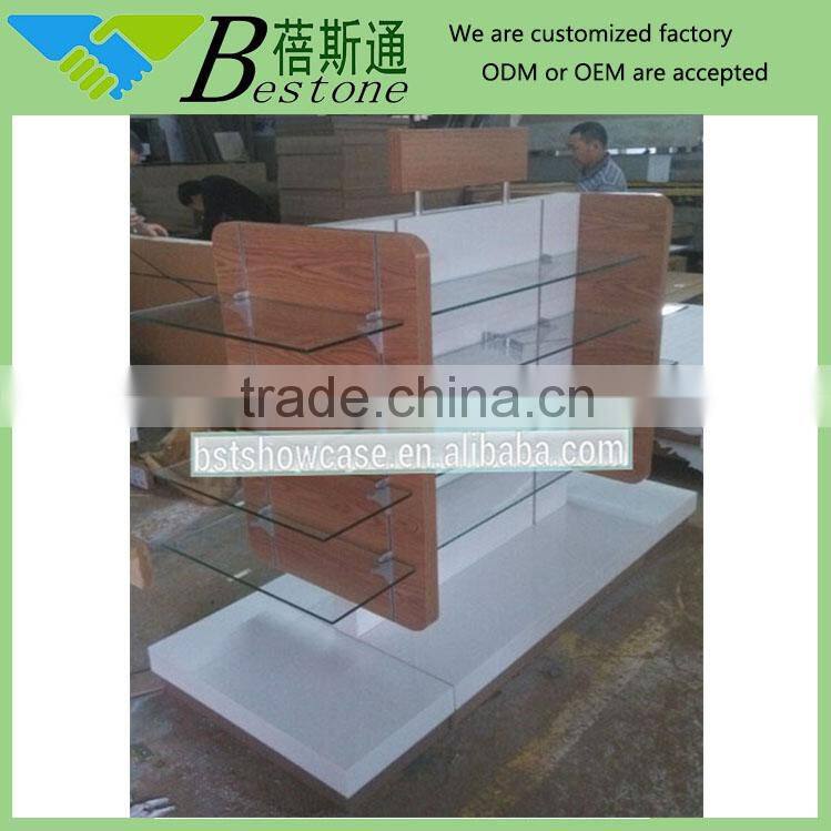 Commerical MDF mobile phone display cabinet with storage space for sale