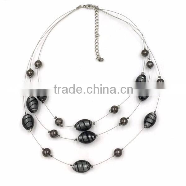 Handmade Fine Jewelry Wholesale Grey-Black Beads Statement Necklace Woman