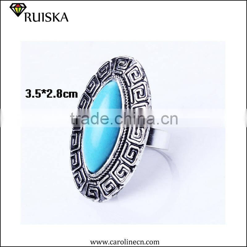 Caroline Fashion Antique Silver Oval Mens Turquoise Rings