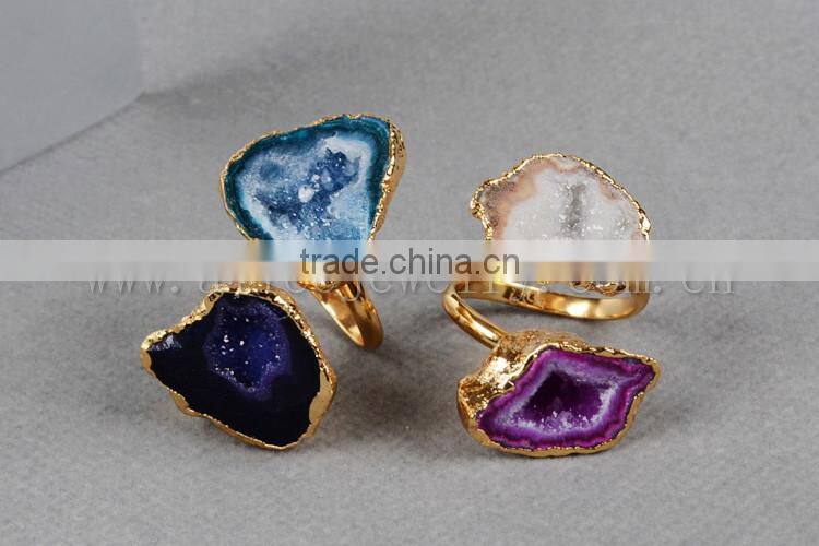 New fashion agate druzy geodel ring with natural gemstone for women girl jewellery