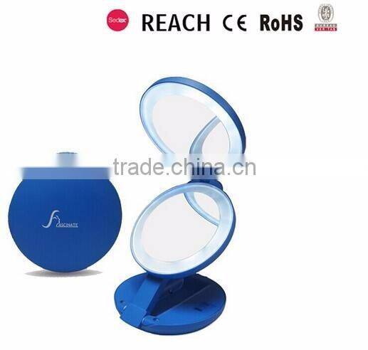 Hot Sale Dual sides folding LED 1x & 10X Magnification Mirror Cosmetic Travel LED Light Magnifying Mirror