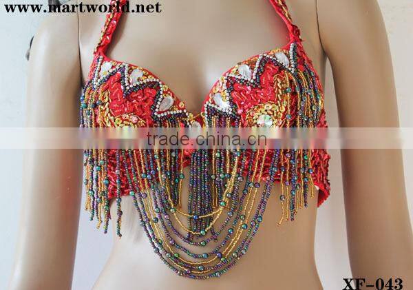 pink sequin beaded bra top and belt costume (XF-043 pink)