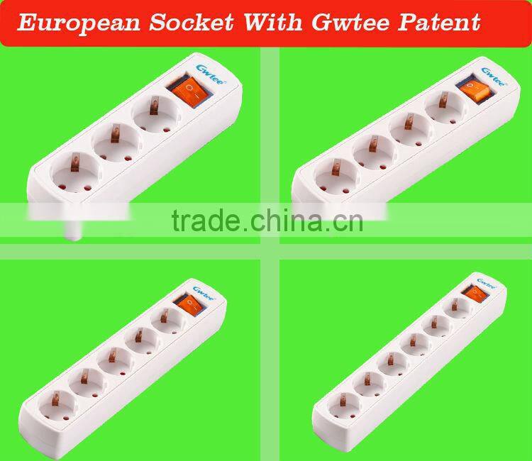 Multi way European Standard electrical power strip sockets with single switch
