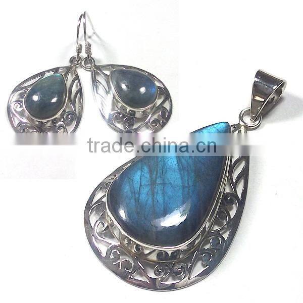wholesale Natural stone jewelry set 925 silver jewelry Handmade pendant studs