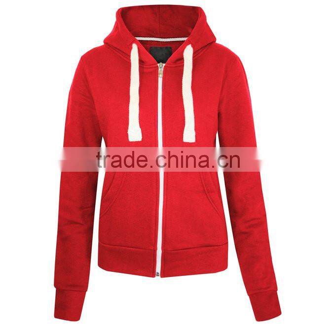 65%Cotton 35%Polyester casual women plain dyed long sleeve zip custom different kinds of hoodies