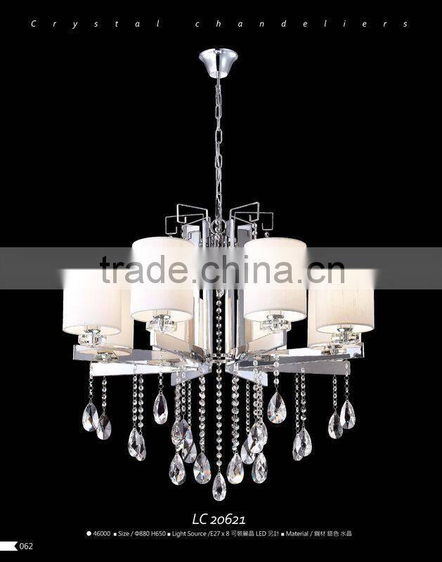 European style modern crystal chandelier glass pendant light with fabric shade