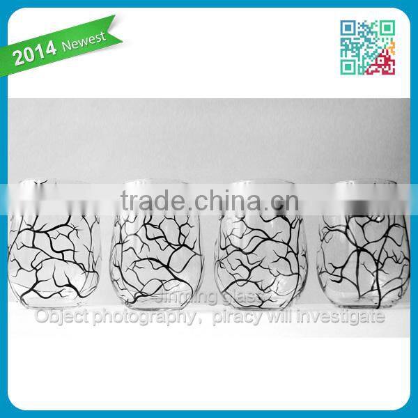 Winter Tree Branch borosilicate clear wine glass Set of 2 Hand Painted Glasses Black Winter Trees Glass wine stemless