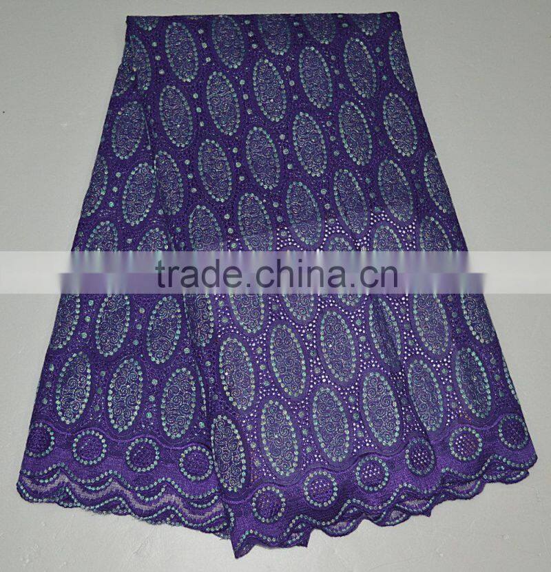 Cheap Swiss voile lace fabric in golden materials with sequins