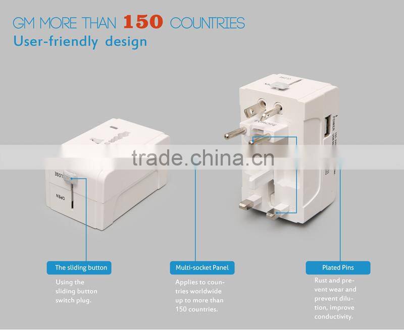 UK AUS US EU plug Universal travel adapter with Single USB