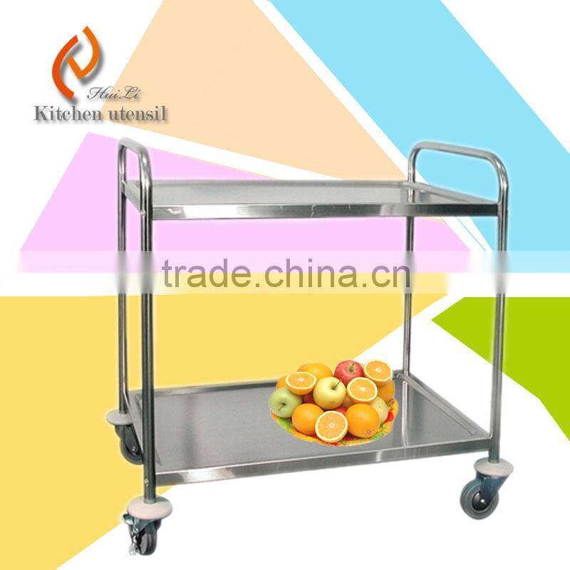 Two tiers 1.1M easy movable commercial industrial Stainless steel kitchen dining trolley cart for home use