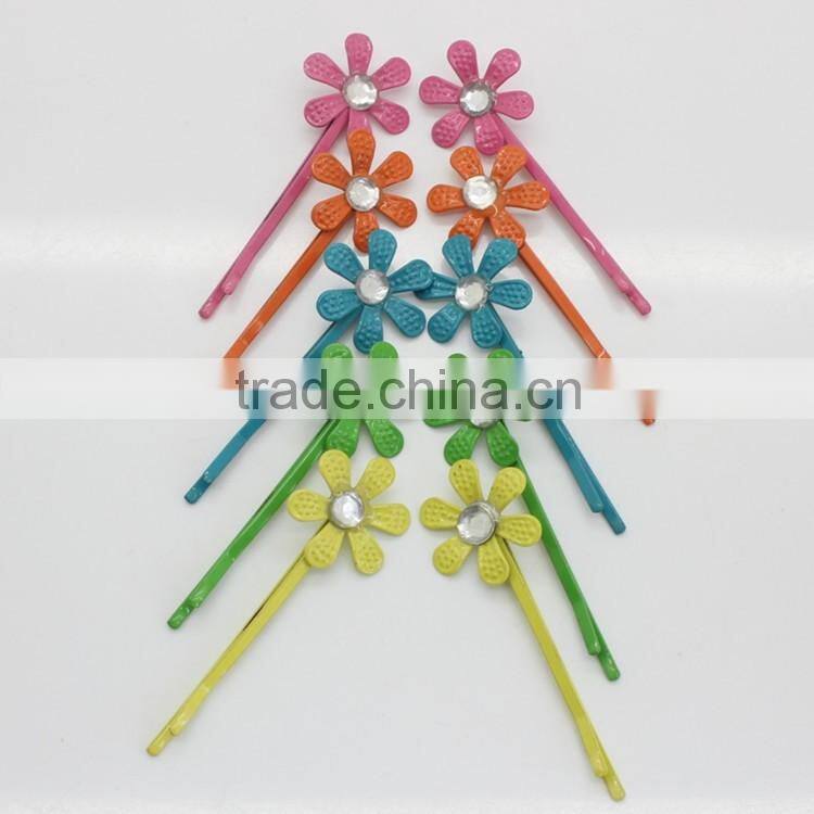 New flower pearl hairpin for girls alloy hair claw colorful kids hair clips and grips