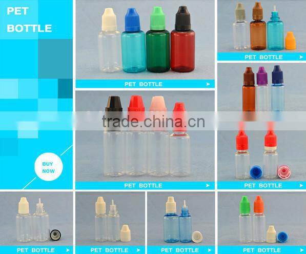 10ml PET e liquid bottle with childproof cap and long thin dropper tip