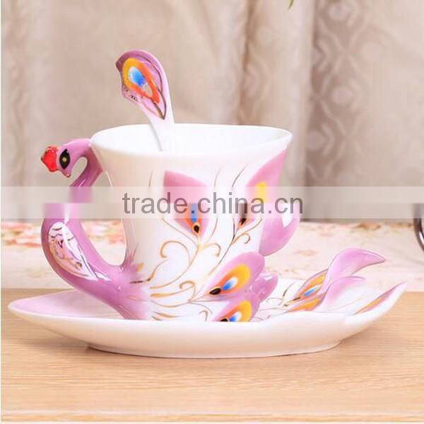 Best selling ceramic peacock coffee cup and saucer set