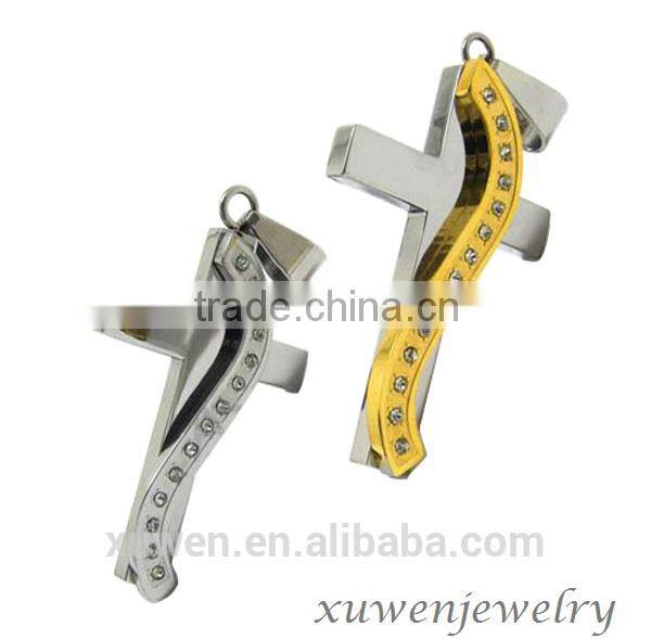 IPG gold color two tone zircon stainless steel jesus cross