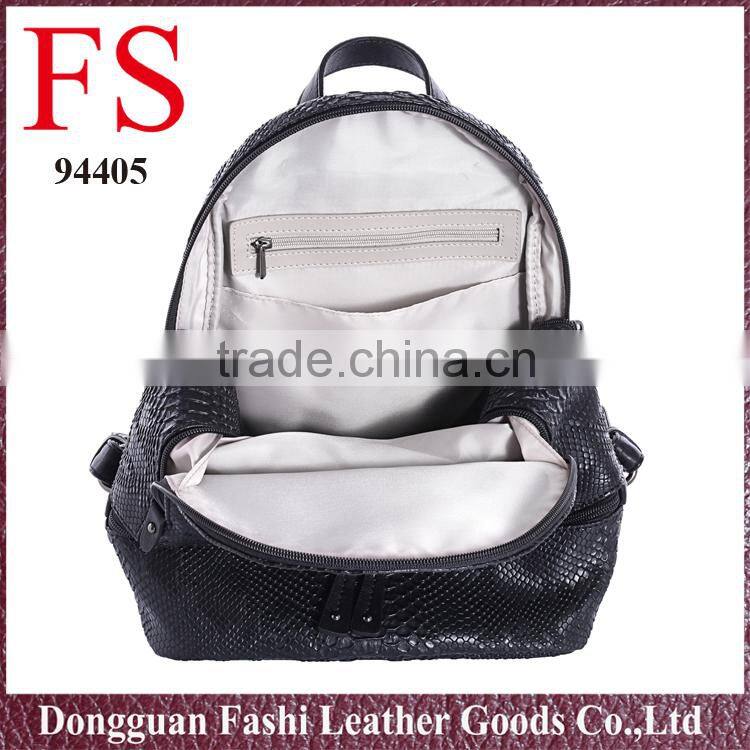 fashionable custom leather bag hot selling black snakeskin pu backpacks