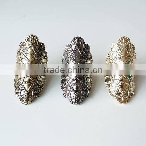 Punk Metal Carved Flower 3 Colors Retro Design Rings