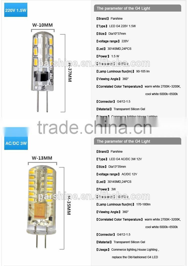 g4 led lamp 2W 1.5W 12v G4 led 3W Replace Older 6W Halogen Lamp; g4 led COB 12v AC/DC