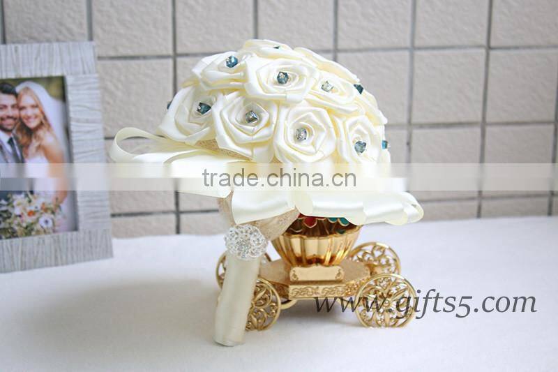 Elegant white wedding bridal bouquet with blue ctrystal wholesale