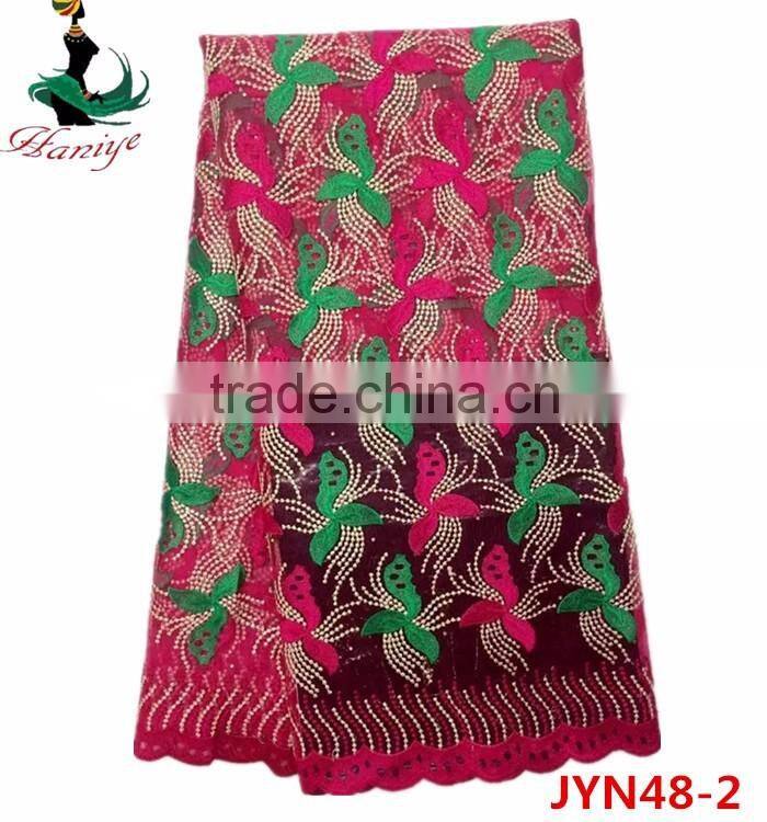 New arrival French net lace fabric, African tulle lace fabric with stones JYN48