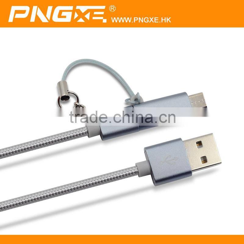 wholesale braided 2 in 1 mobile cable for iphone and samsung usb cable