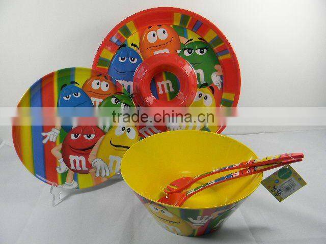 melamine tableware set/melamine chip and dip tray/melamine plate/melamine spoon and fork