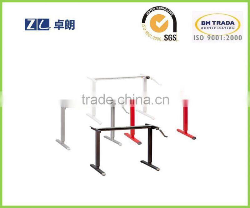 Standing up desk frame lifting with hand cranked adjustable height