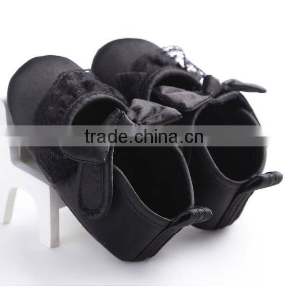 Classic black with cute bow female baby dress shoes
