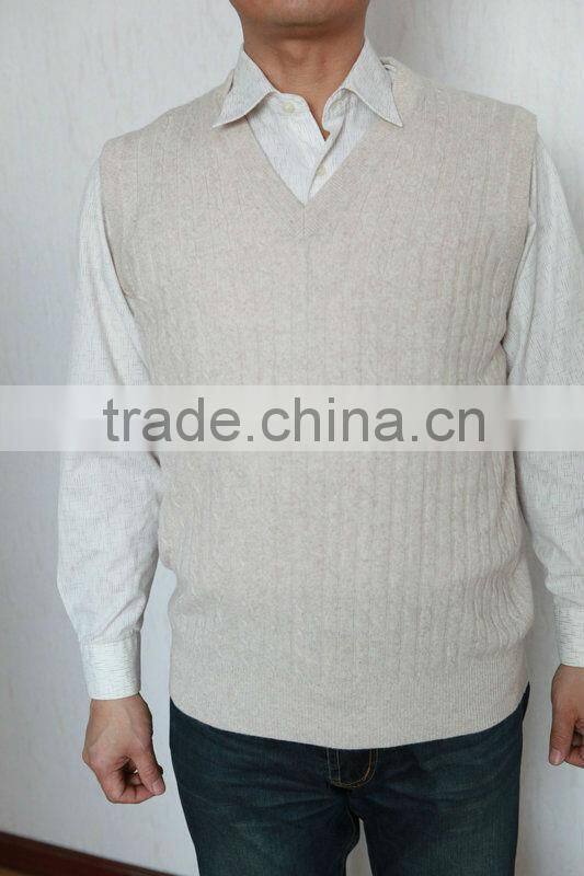 pure cashmere man cable v-neck vest/sleeveless