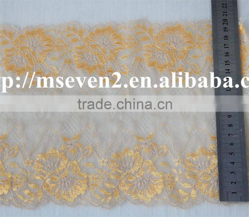 100% embroidery latest design in gold color fower elastic band lace frontal for dress