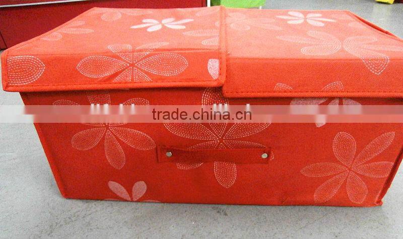 multipurpose high quality non woven foldable storage box red flower print