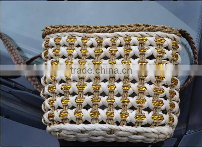 qingdao made GREY COLOR 3 kinds material straw women shoulder shopping bag