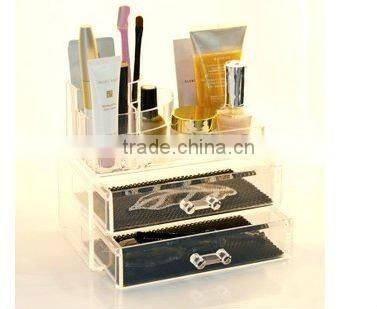 Clear Acrylic 2-Drawer Makeup Case Cosmetic Organizer box