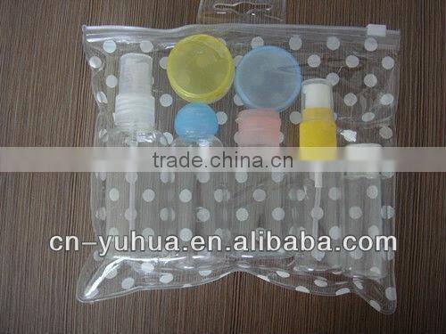 High quality 5 pcs plastic travel bottles set/fine mist sprayer