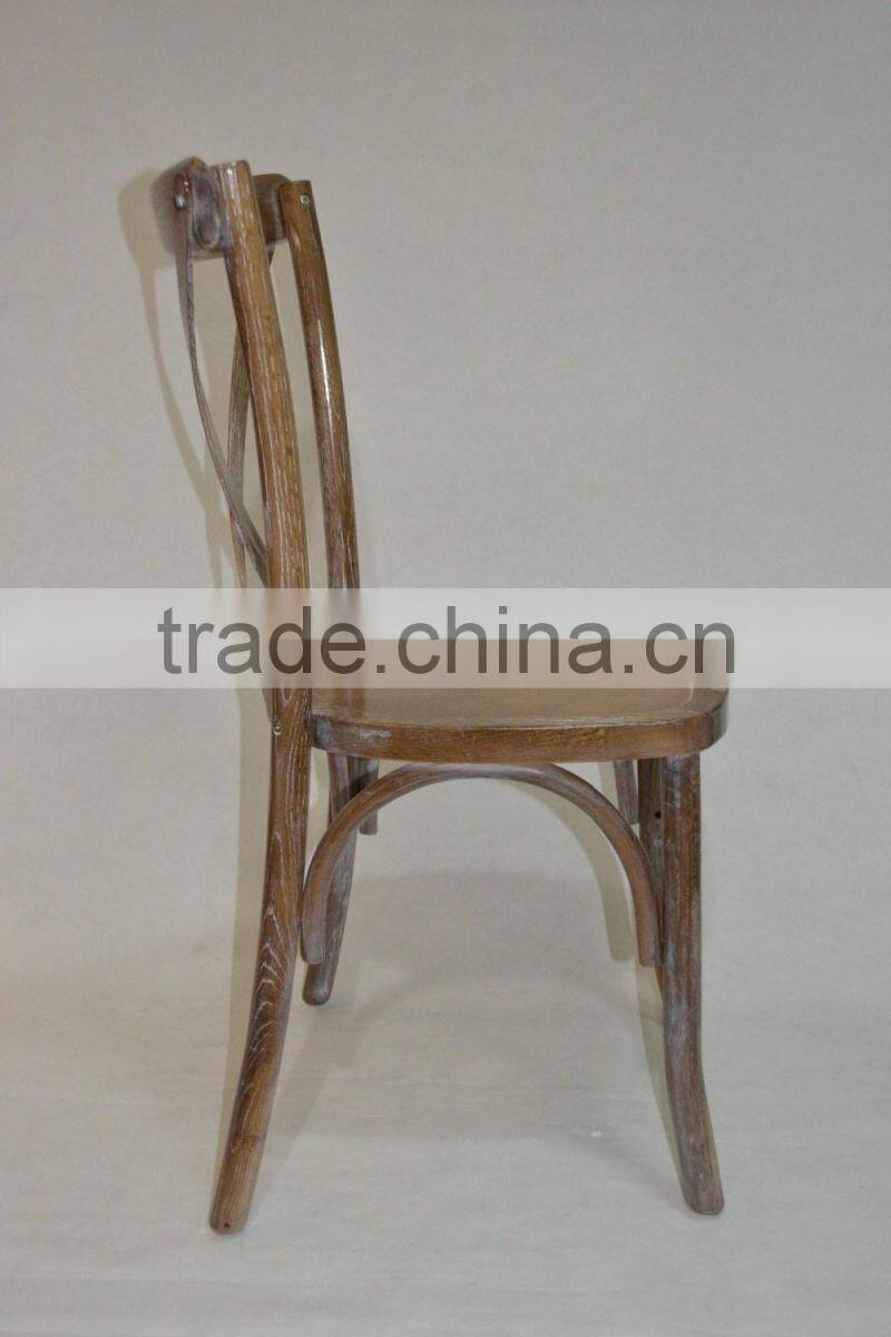 Solid wood stacking antique finish cross back chair