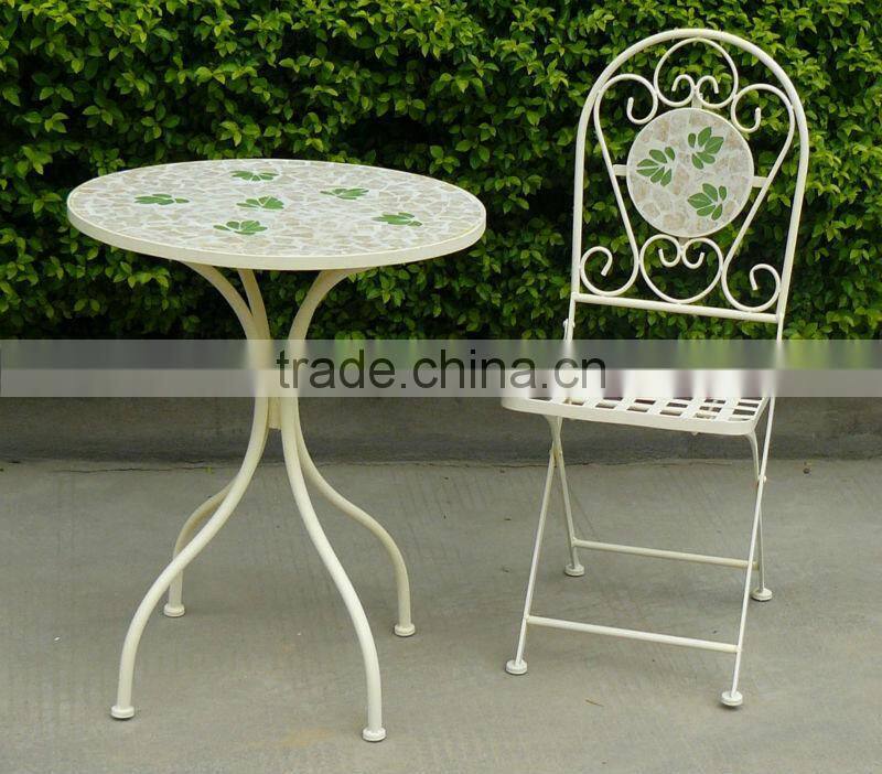Elegant Outdoor Decorative Mosaic Ceramic Leaf Design Table and Chair Set
