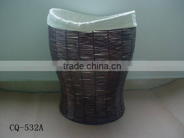 Hotsale multifunctional brown woven willow trash can baskets with spacer with handle