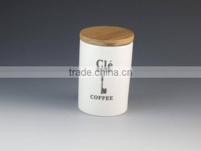 coffee tea sugar ball shaped porcelain storage bottle&jar with wood lid