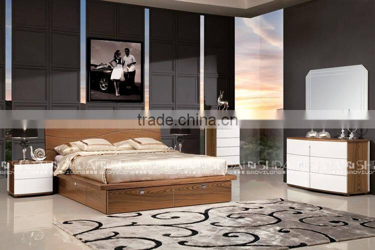 Queen Size Simple Design Wooden Bed Room Furniture With Four Drawers
