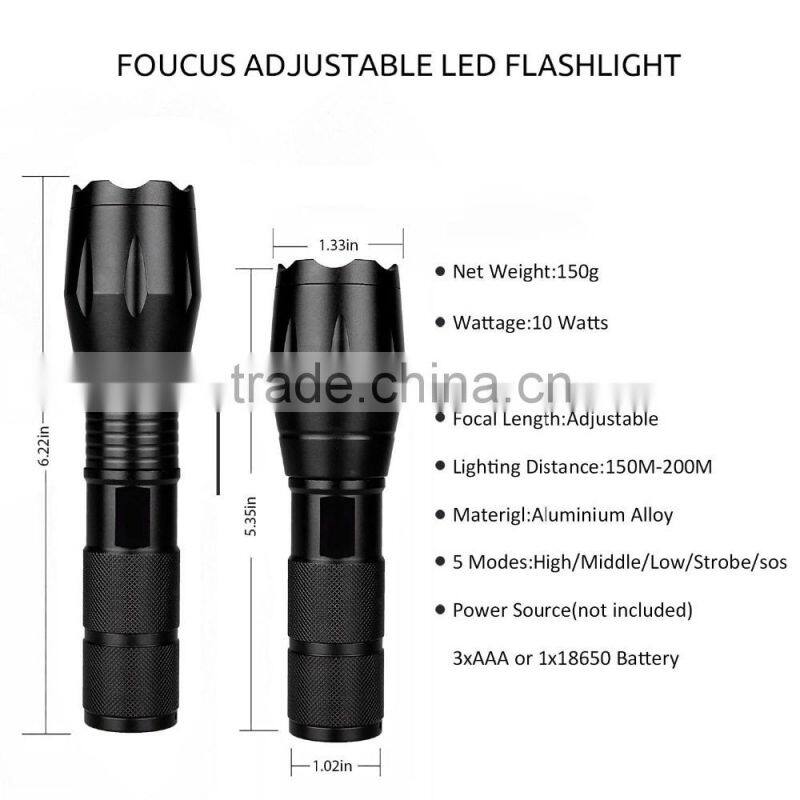 High quality Strong Light bright rechargeable tactical flashlight