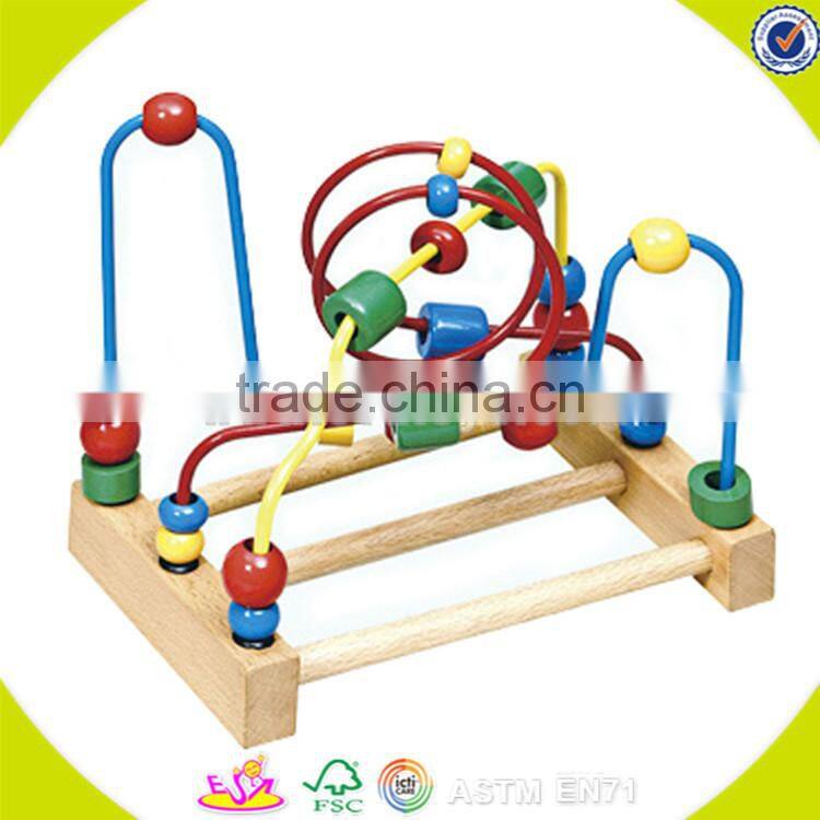 Wholesale colorful wooden animals around beads toy educational wooden animals around beads cubic toy W11B031