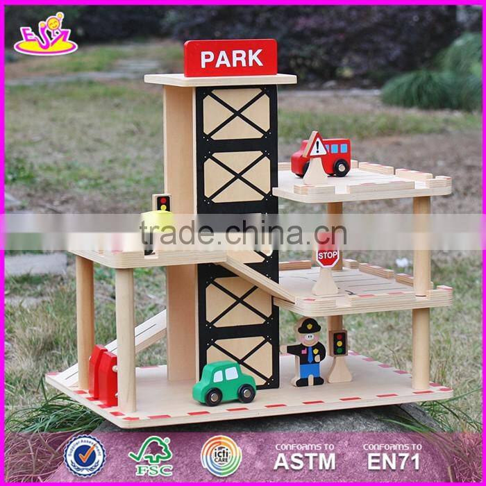 2017 new products funny parking toy boys wooden garage playset W04B051