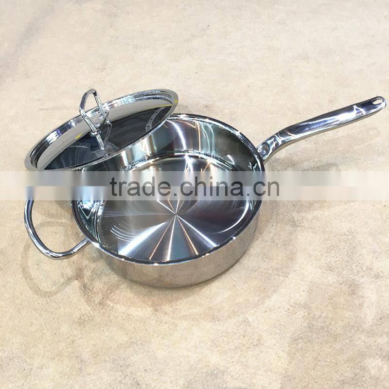 Mirror polished 2.2mm 3ply bottom stainless steel 304 cooking pot/single handle induction soup pot for hotel