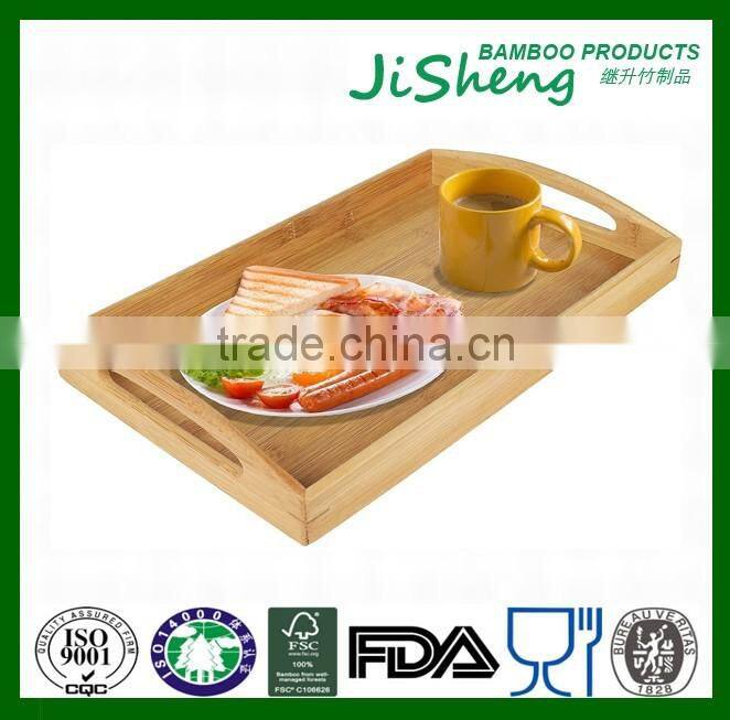 Rectangular Eco-friendly Bamboo Food Serving Tray With Handles: Serve Food, Coffee, Tea or Use as Party Platter