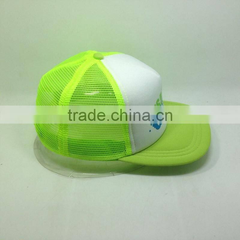 Fluorescent Yellow Trucker Style Snapback Cap With Sponge Mesh Cap