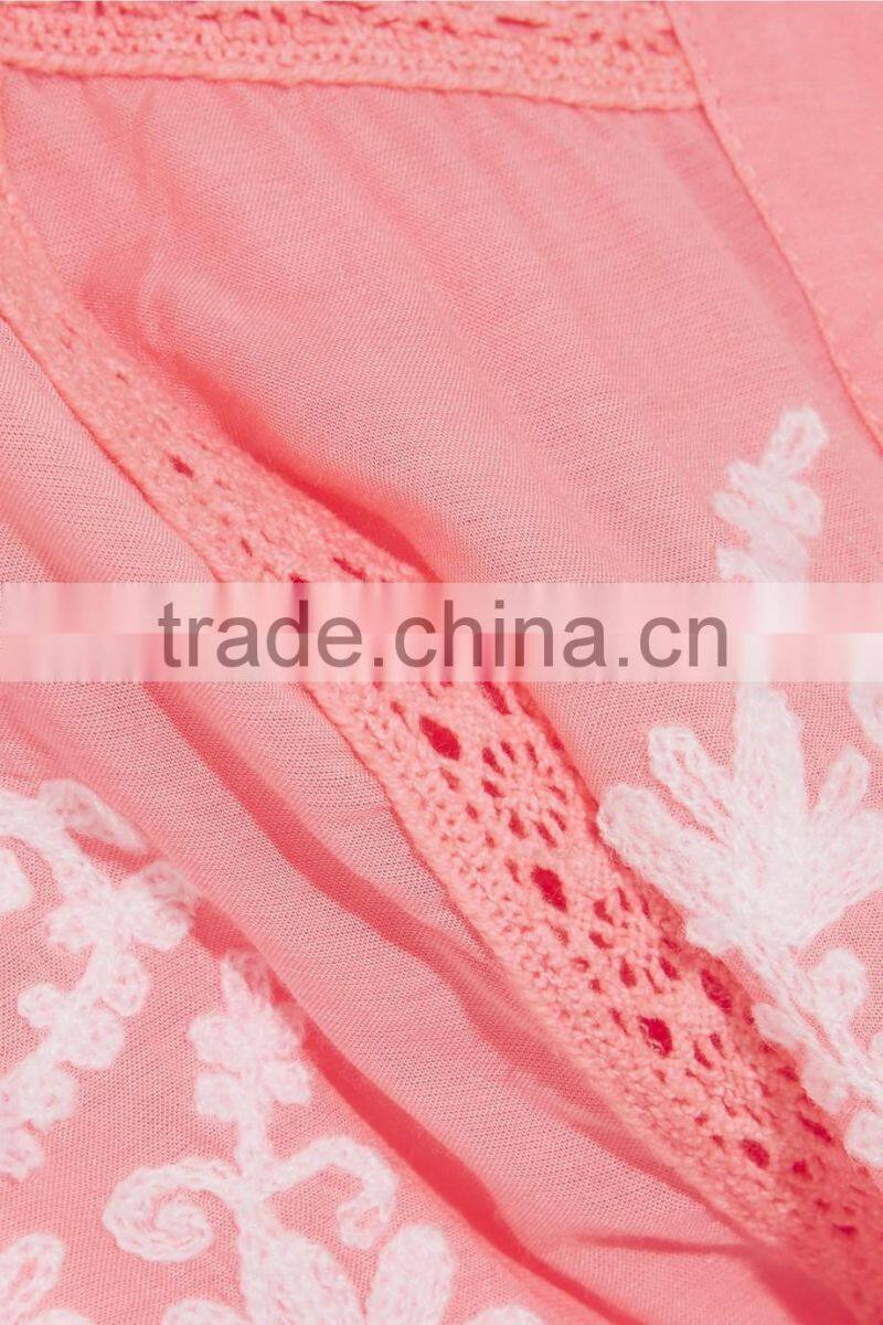 Pretty Boho Crochet-Trimmed Mexican Embroidered Semi-sheer Voile Beach Mini Dress Names Of Girls Dresses HSD5890