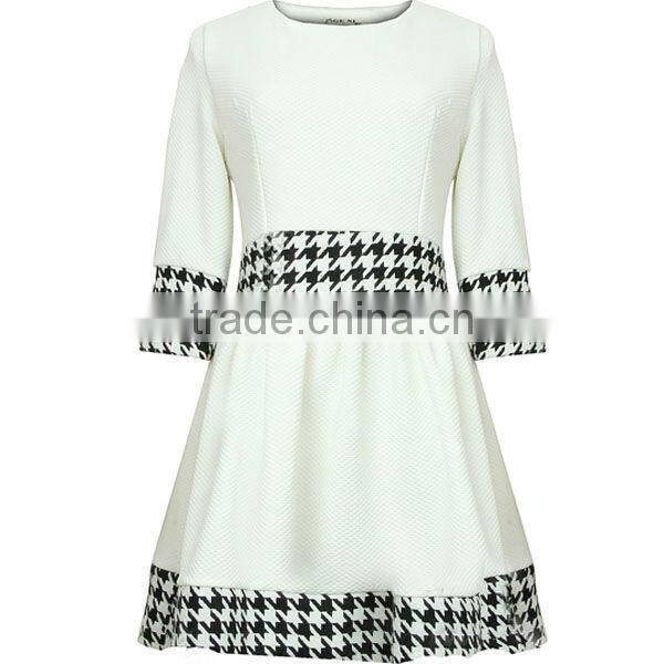 New Arrival good quality beautiful 3/4 sleeve with contrast check design brand dresses