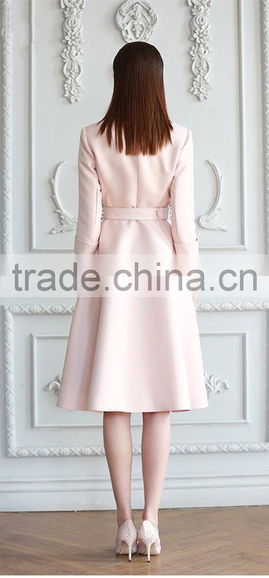 Classic Elegant Ladies Pinched Waist Solid Color Double Breasted Long windbreaker Wind Coat