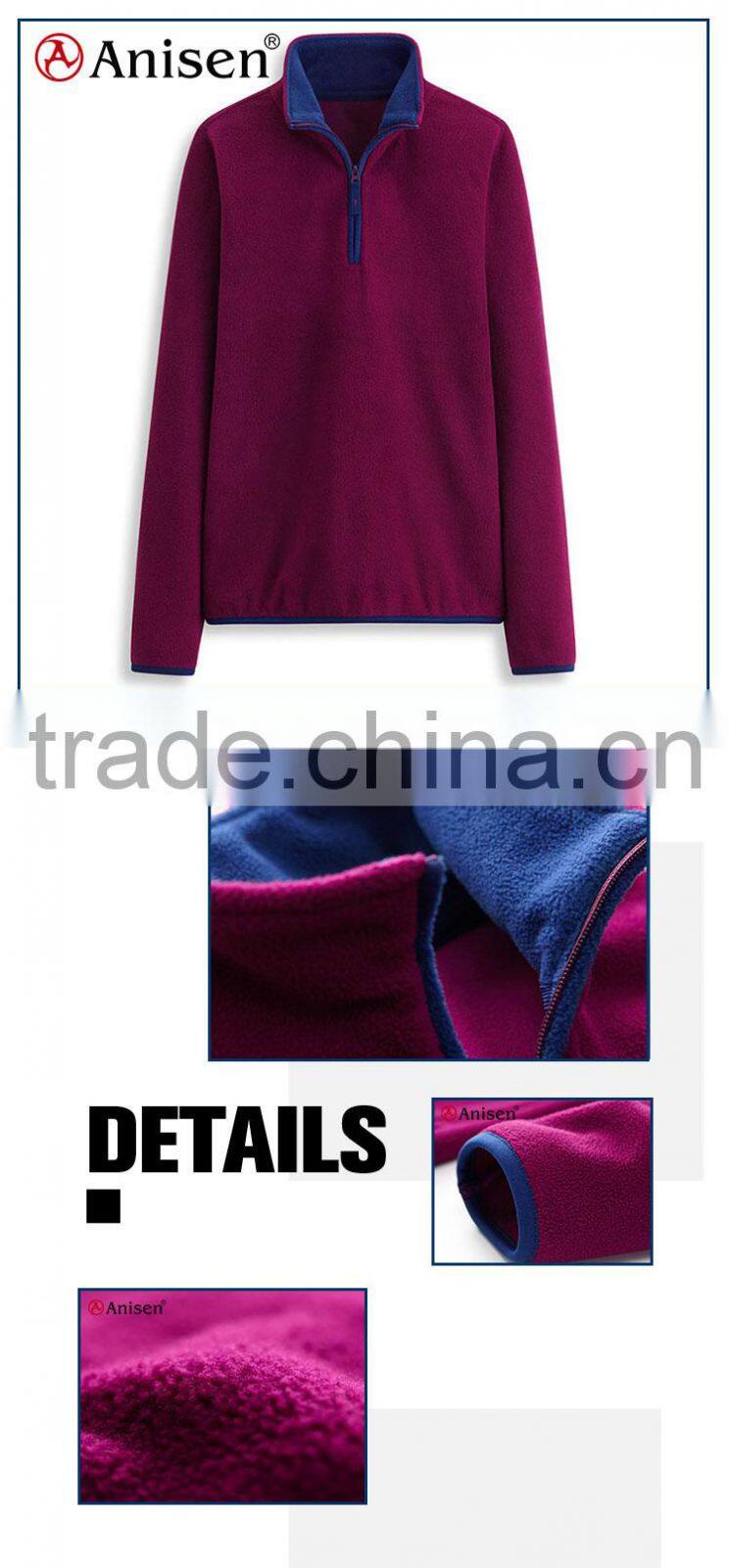 manufacturers in china plain zipper-up pullovers fuchsia polar fleeve ladies' tops