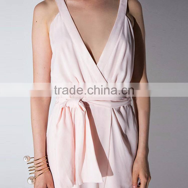 HAODUOYI Women Sexy Deep V Jumpsuits Wide Leg Playsuits Sleeveless Rompers